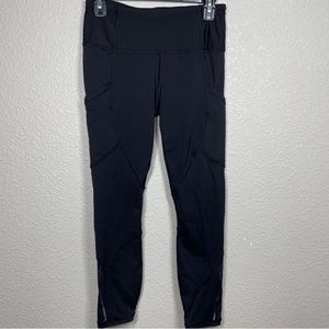 Lululemon Womens Leggings Black Mesh Pockets Mid Rise Pull On Ruched Waist